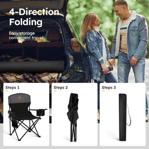 Set of 2 Heavy Duty Folding Camping Chairs with Armrests