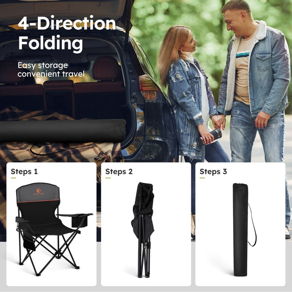 Set of 2 Heavy Duty Folding Camping Chairs with Armrests