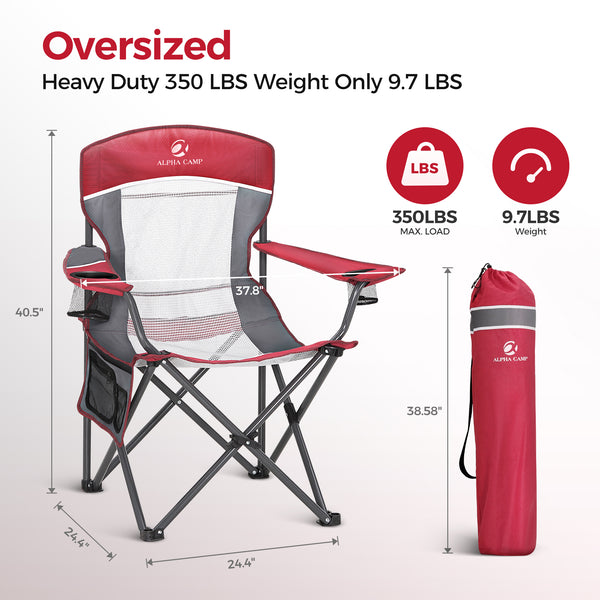 Set of 2 Mesh Folding Camping Chairs with Armrests