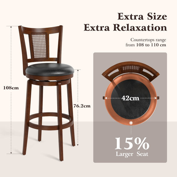 360° Swivel Solid Wood Bar Stool with Grid Back