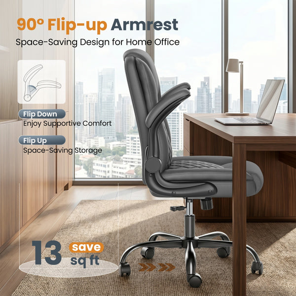 Diamond-Quilted PU Leather Office Chair with Flip-Up Armrests