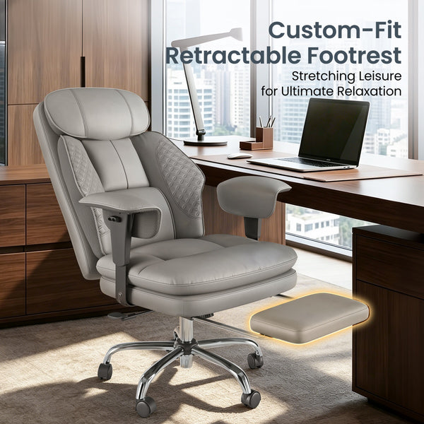 Faux Leather High-Back Executive Office Chair with Footrest & Adjustable Armrests