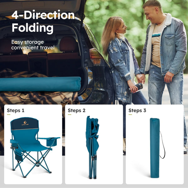 Set of 2 Heavy Duty Folding Camping Chairs with Armrests