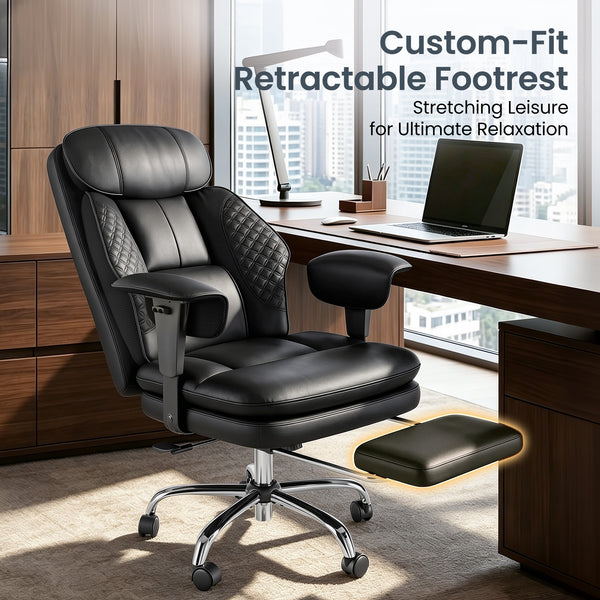 Faux Leather High-Back Executive Office Chair with Footrest & Adjustable Armrests