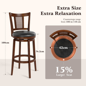 360° Swivel Solid Wood Bar Stool with Grid Back