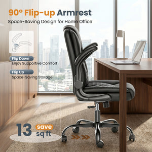Diamond-Quilted PU Leather Office Chair with Flip-Up Armrests
