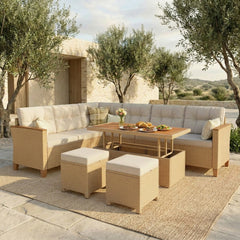 8-Seat Patio Modular Sofa Set with Lift Top Table