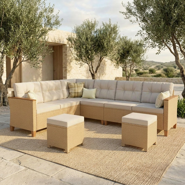 8-Seat Patio Modular Sofa Set with Lift Top Table