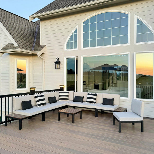L Shaped Outdoor Corner Sofa Set Metal Frame Patio Sectional with Cushions