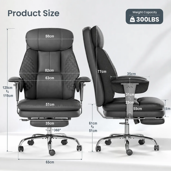 Faux Leather High-Back Executive Office Chair with Footrest & Adjustable Armrests