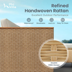 Outdoor 3-Piece Rattan Sofa Set, L-Shaped with Table