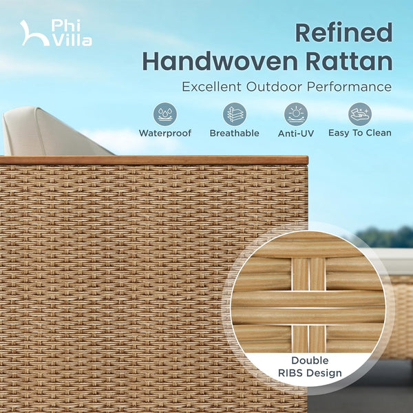 Outdoor 3-Piece Rattan Sofa Set, L-Shaped with Table