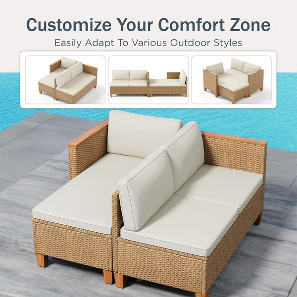 Outdoor 3-Piece Rattan Sofa Set, L-Shaped with Table