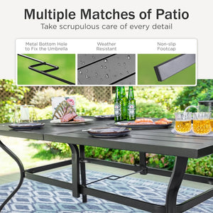 7-Piece Garden Dining Set with Metal Rectangular Slat Table and Wicker Rattan Chairs