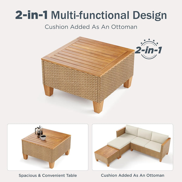 Outdoor 3-Piece Rattan Sofa Set, L-Shaped with Table