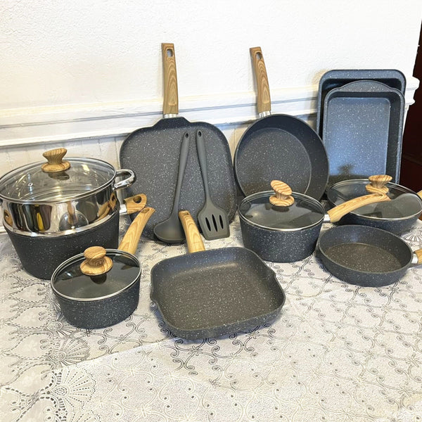 Induction Nonstick Granite-Coating 17 Piece Cookware Set