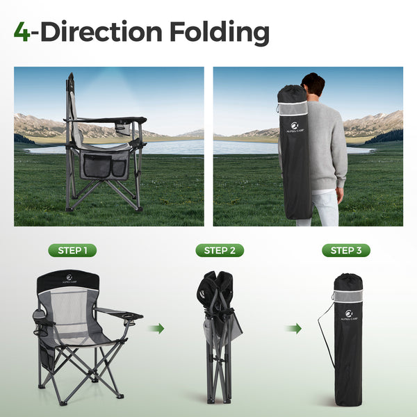 Set of 2 Mesh Folding Camping Chairs with Armrests