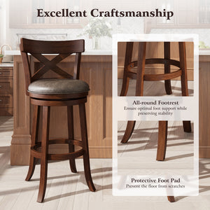 360° Swivel Solid Wood Bar Stool with Cross Back