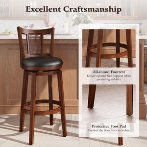 360° Swivel Solid Wood Bar Stool with Grid Back