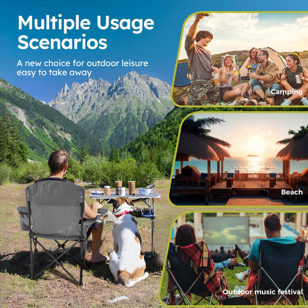 Set of 2 Heavy Duty Folding Camping Chairs with Armrests