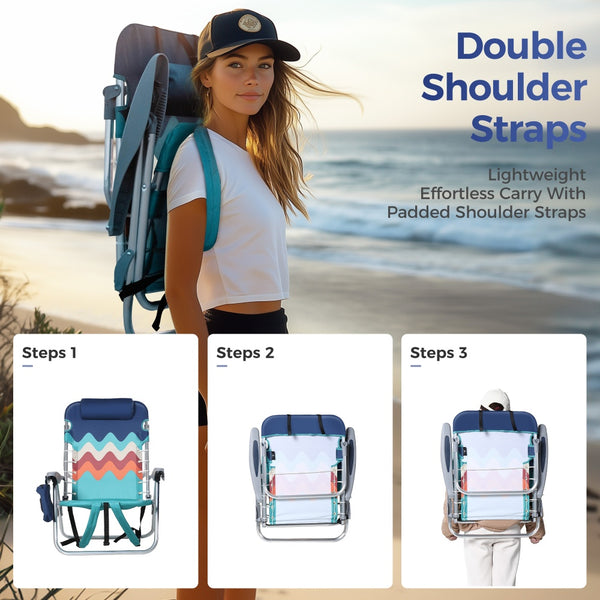 Set of 2 Adjustable Beach Chairs with Cooler Bag
