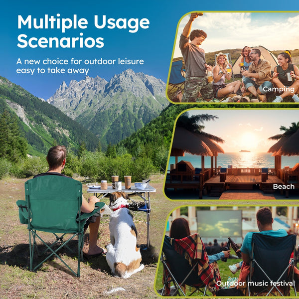 Set of 2 Heavy Duty Folding Camping Chairs with Armrests