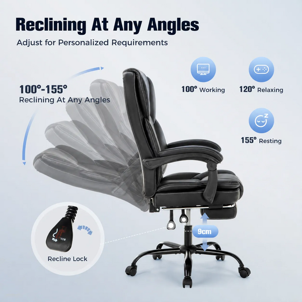 Faux Leather High-Back Reclining Executive Office Chair with Footrest