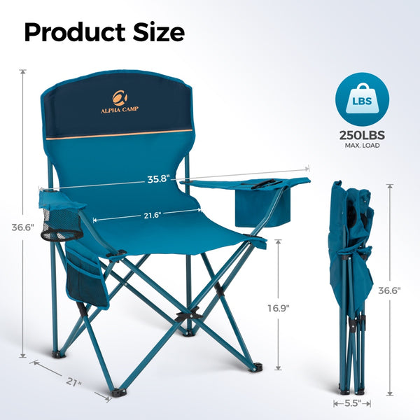Set of 2 Heavy Duty Folding Camping Chairs with Armrests
