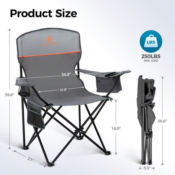 Set of 2 Heavy Duty Folding Camping Chairs with Armrests