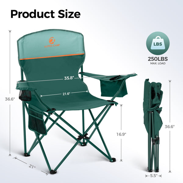 Set of 2 Heavy Duty Folding Camping Chairs with Armrests