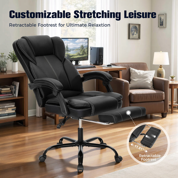 Faux Leather High-Back Reclining Executive Office Chair with Footrest