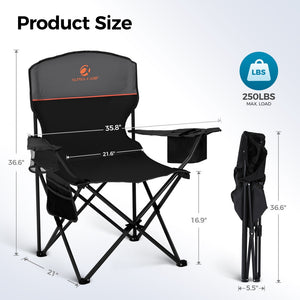 Set of 2 Heavy Duty Folding Camping Chairs with Armrests