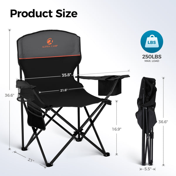 Set of 2 Heavy Duty Folding Camping Chairs with Armrests