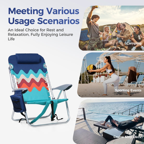 Set of 2 Adjustable Beach Chairs with Cooler Bag