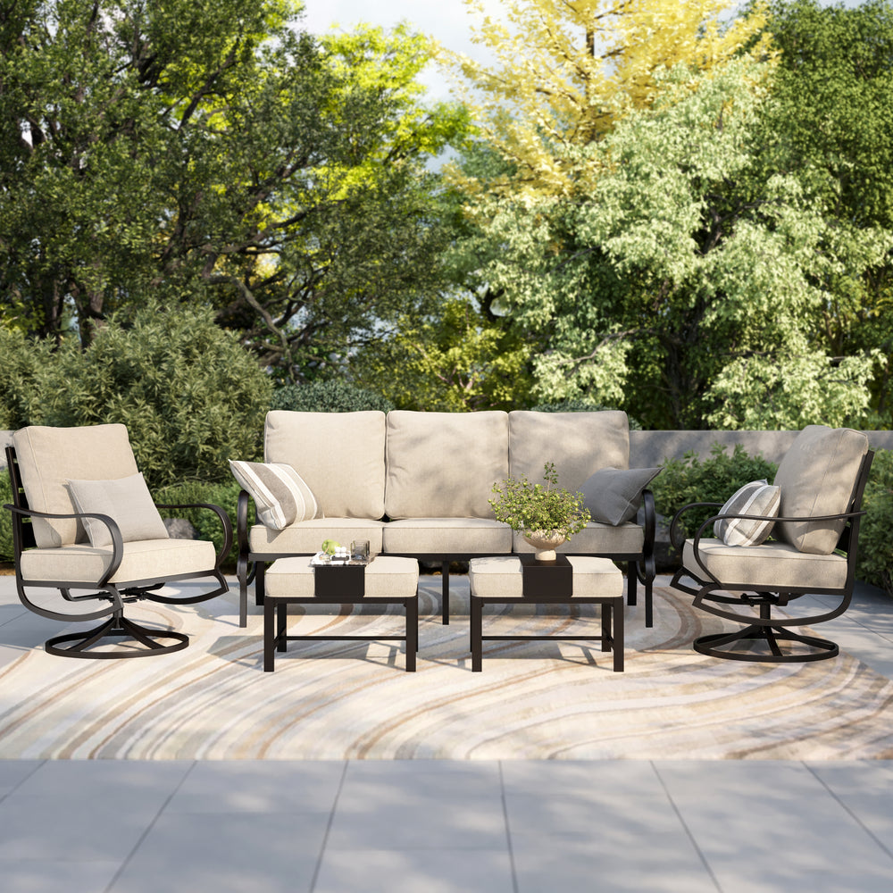 7-Seater Outdoor Metal Wave Sofa Set with Ottomans