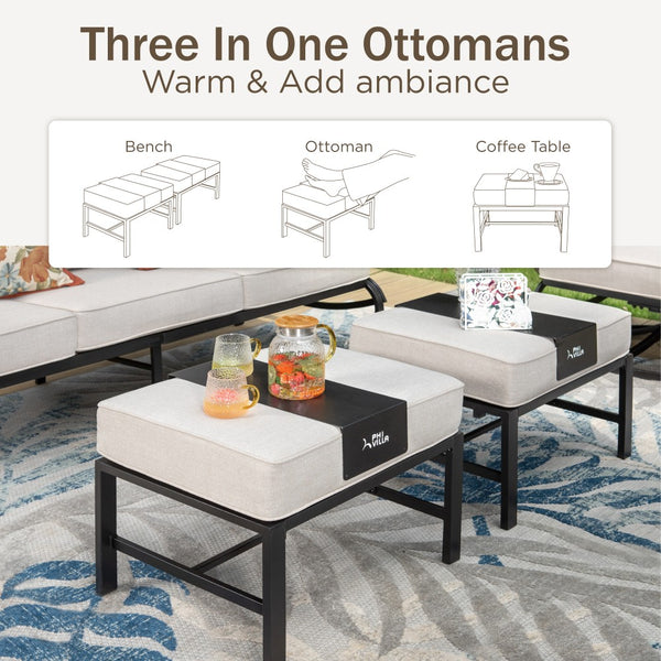 7-Seater Garden Metal Diamond Sofa with Ottomans