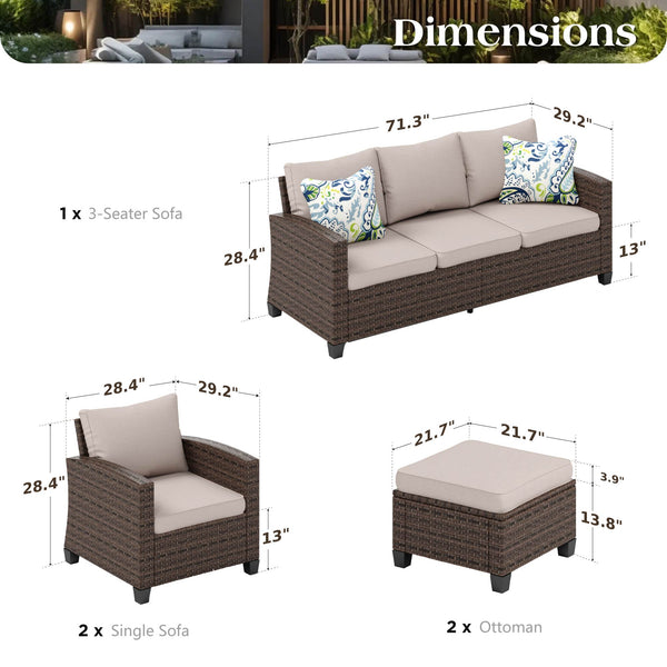 All Weather Modular Rattan Garden Sofa Set with Cushions and Footstools