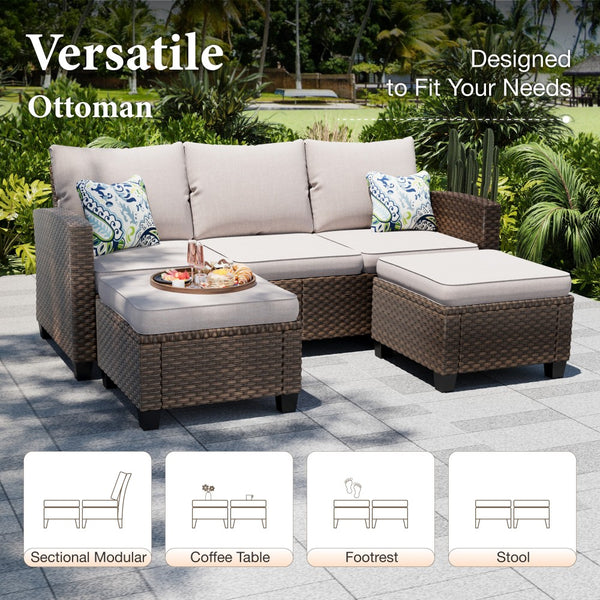 All Weather Modular Rattan Garden Sofa Set with Cushions and Footstools