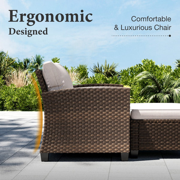 All Weather Modular Rattan Garden Sofa Set with Cushions and Footstools