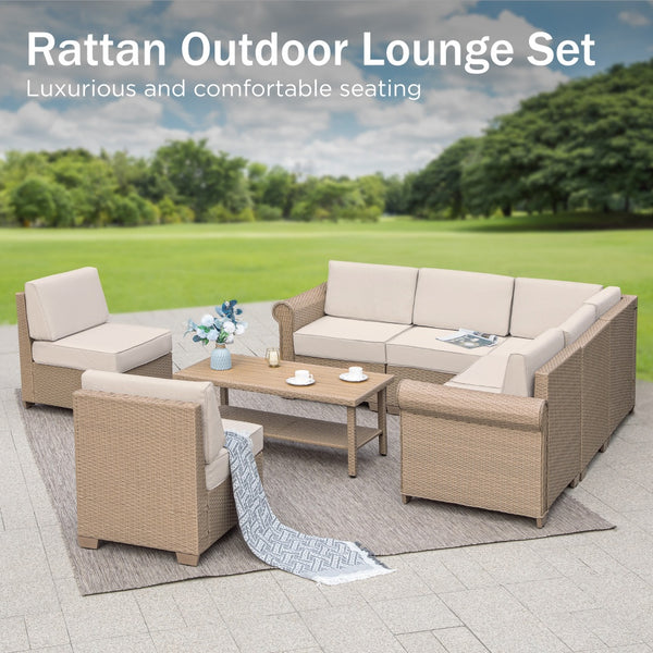 Corner Rattan Garden Sofa with Coffee Table