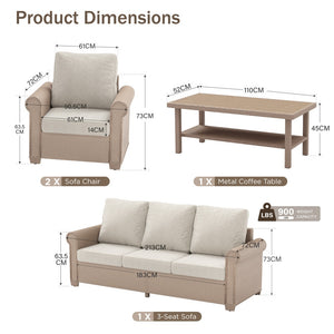 Classic Rattan Garden Sofa Set with Footstools