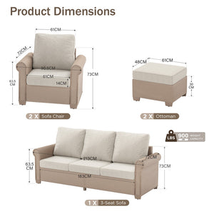 Classic Rattan Garden Sofa Set with Footstools