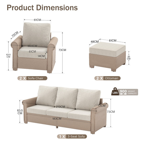 Classic Rattan Garden Sofa Set with Footstools