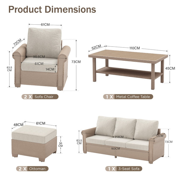 Classic Rattan Garden Sofa Set with Footstools