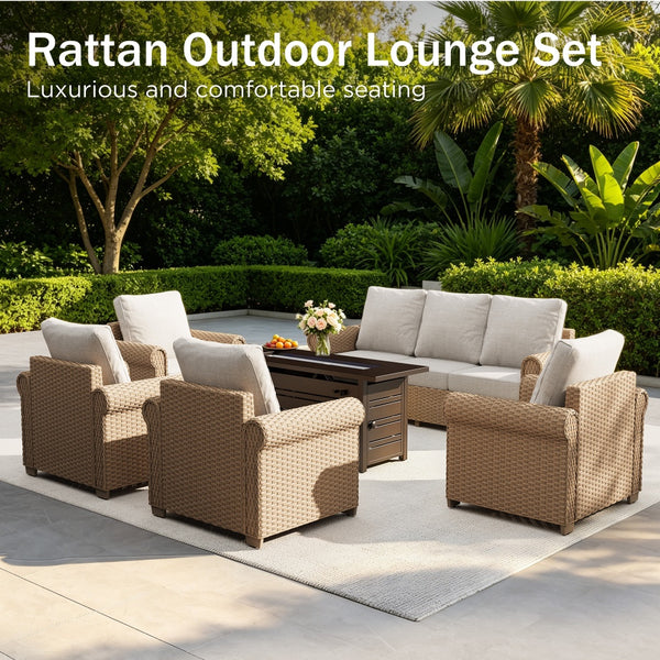Classic Rattan Garden Sofa Set with Footstools