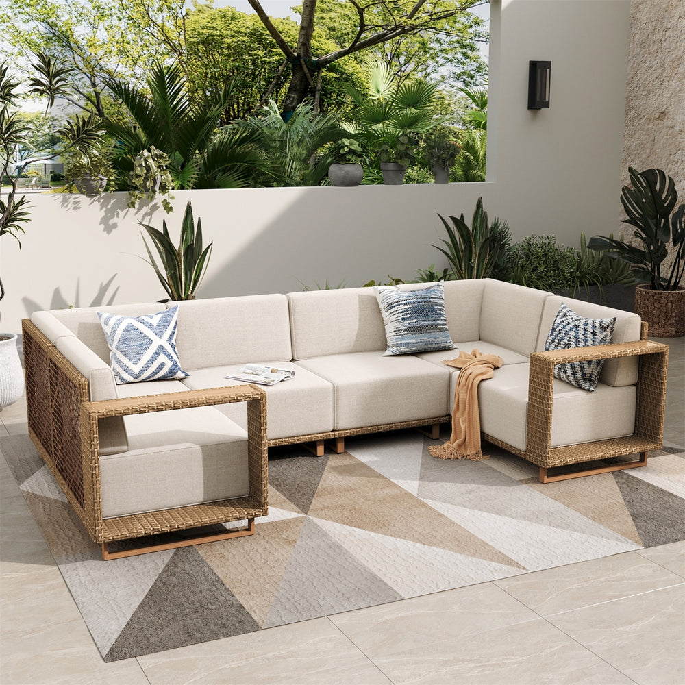 Catalina 6-Seater Modern Patio Sectional Rattan Sofa Set