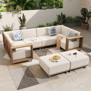 Catalina 6-Seater Modern Patio Sectional Rattan Sofa Set