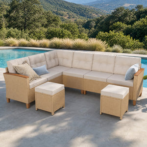 8-Seat Patio Modular Sofa Set with Lift Top Table