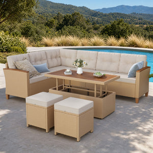 8-Seat Patio Modular Sofa Set with Lift Top Table