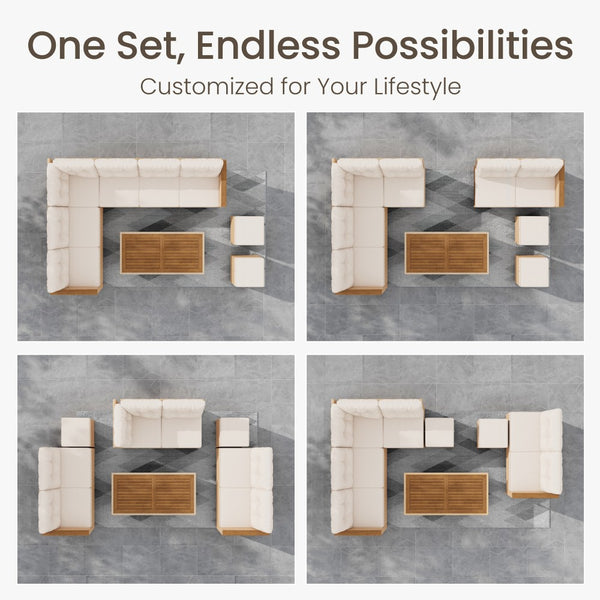 8-Seat Patio Modular Sofa Set with Lift Top Table